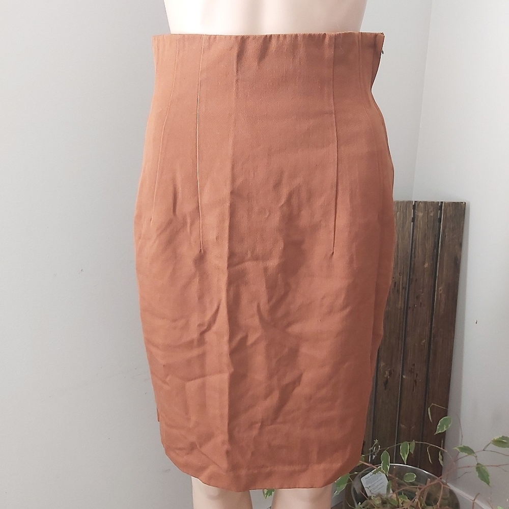 vintage Louis Benette pure wool pencil midi skirt brown camel tan